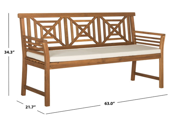 Safavieh DEL MAR 3-Seat Bench - Modern Outdoor Furniture with Plush Cushion for Relaxed Patio Elegance Natural / Beige PAT6737A
