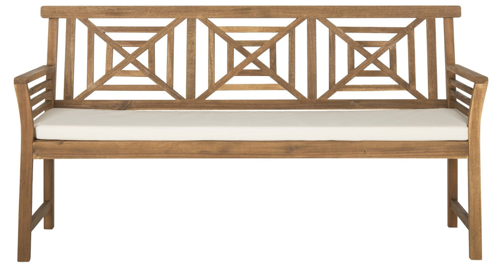 Safavieh DEL MAR 3-Seat Bench - Modern Outdoor Furniture with Plush Cushion for Relaxed Patio Elegance Natural / Beige PAT6737A