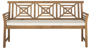 Safavieh DEL MAR 3-Seat Bench - Modern Outdoor Furniture with Plush Cushion for Relaxed Patio Elegance Natural / Beige PAT6737A
