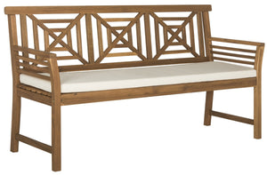 Safavieh DEL MAR 3-Seat Bench - Modern Outdoor Furniture with Plush Cushion for Relaxed Patio Elegance Natural / Beige PAT6737A