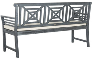 Safavieh DEL MAR 3-Seat Bench - Modern Outdoor Furniture with Plush Cushion for Relaxed Patio Elegance Ash Grey / Beige PAT6737B