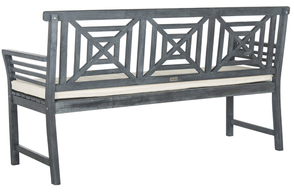 Safavieh DEL MAR 3-Seat Bench - Modern Outdoor Furniture with Plush Cushion for Relaxed Patio Elegance Ash Grey / Beige PAT6737B