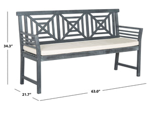 Safavieh DEL MAR 3-Seat Bench - Modern Outdoor Furniture with Plush Cushion for Relaxed Patio Elegance Ash Grey / Beige PAT6737B