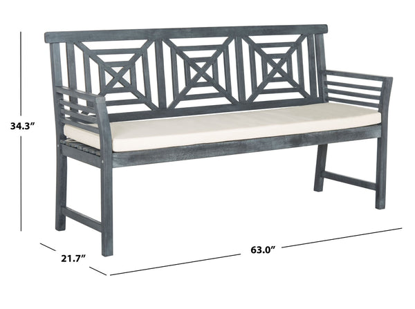 Safavieh DEL MAR 3-Seat Bench - Modern Outdoor Furniture with Plush Cushion for Relaxed Patio Elegance Ash Grey / Beige PAT6737B