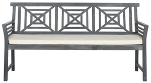 Safavieh DEL MAR 3-Seat Bench - Modern Outdoor Furniture with Plush Cushion for Relaxed Patio Elegance Ash Grey / Beige PAT6737B