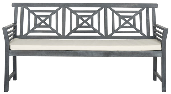 Safavieh DEL MAR 3-Seat Bench - Modern Outdoor Furniture with Plush Cushion for Relaxed Patio Elegance Ash Grey / Beige PAT6737B