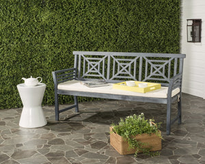 Safavieh DEL MAR 3-Seat Bench - Modern Outdoor Furniture with Plush Cushion for Relaxed Patio Elegance Ash Grey / Beige PAT6737B