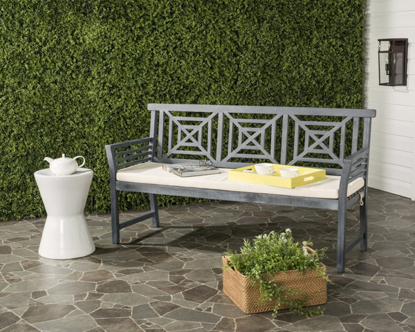 Safavieh DEL MAR 3-Seat Bench - Modern Outdoor Furniture with Plush Cushion for Relaxed Patio Elegance Ash Grey / Beige PAT6737B