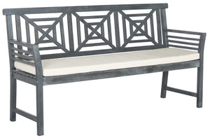 Safavieh DEL MAR 3-Seat Bench - Modern Outdoor Furniture with Plush Cushion for Relaxed Patio Elegance Ash Grey / Beige PAT6737B