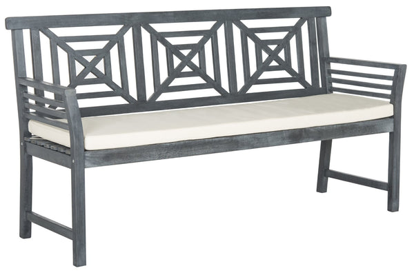 Safavieh DEL MAR 3-Seat Bench - Modern Outdoor Furniture with Plush Cushion for Relaxed Patio Elegance Ash Grey / Beige PAT6737B