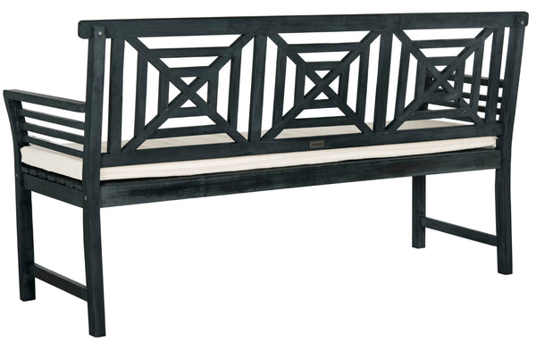 Safavieh DEL MAR 3-Seat Bench - Modern Outdoor Furniture with Plush Cushion for Relaxed Patio Elegance Dark Slate Gray / Beige PAT6737K