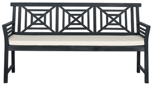 Safavieh DEL MAR 3-Seat Bench - Modern Outdoor Furniture with Plush Cushion for Relaxed Patio Elegance Dark Slate Gray / Beige PAT6737K