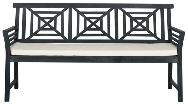 Safavieh DEL MAR 3-Seat Bench - Modern Outdoor Furniture with Plush Cushion for Relaxed Patio Elegance Dark Slate Gray / Beige PAT6737K