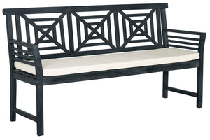 Safavieh DEL MAR 3-Seat Bench - Modern Outdoor Furniture with Plush Cushion for Relaxed Patio Elegance Dark Slate Gray / Beige PAT6737K