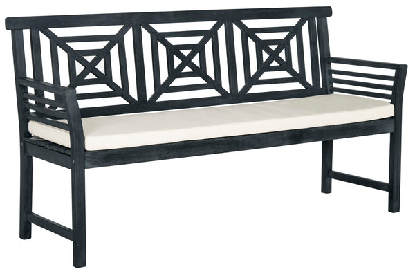 Safavieh DEL MAR 3-Seat Bench - Modern Outdoor Furniture with Plush Cushion for Relaxed Patio Elegance Dark Slate Gray / Beige PAT6737K