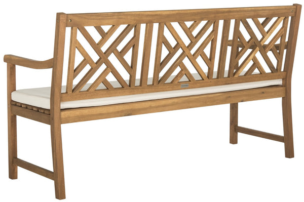Safavieh BRADBURY Elegant 3-Seat Outdoor Bench for Patios, Porches & Gardens - Timeless Design & Comfort Natural / Beige PAT6738A