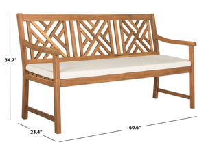 Safavieh BRADBURY Elegant 3-Seat Outdoor Bench for Patios, Porches & Gardens - Timeless Design & Comfort Natural / Beige PAT6738A
