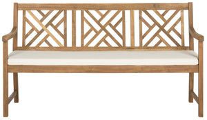 Safavieh BRADBURY Elegant 3-Seat Outdoor Bench for Patios, Porches & Gardens - Timeless Design & Comfort Natural / Beige PAT6738A
