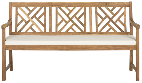 Safavieh BRADBURY Elegant 3-Seat Outdoor Bench for Patios, Porches & Gardens - Timeless Design & Comfort Natural / Beige PAT6738A