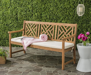 Safavieh BRADBURY Elegant 3-Seat Outdoor Bench for Patios, Porches & Gardens - Timeless Design & Comfort Natural / Beige PAT6738A