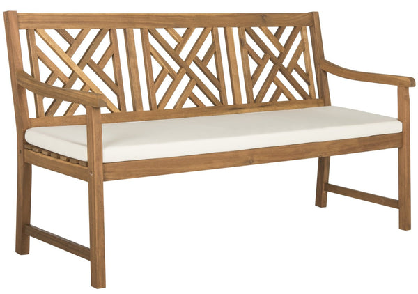 Safavieh BRADBURY Elegant 3-Seat Outdoor Bench for Patios, Porches & Gardens - Timeless Design & Comfort Natural / Beige PAT6738A