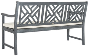 Safavieh BRADBURY Elegant 3-Seat Outdoor Bench for Patios, Porches & Gardens - Timeless Design & Comfort Ash Grey / Beige PAT6738B