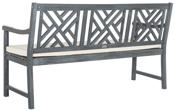 Safavieh BRADBURY Elegant 3-Seat Outdoor Bench for Patios, Porches & Gardens - Timeless Design & Comfort Ash Grey / Beige PAT6738B