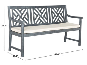 Safavieh BRADBURY Elegant 3-Seat Outdoor Bench for Patios, Porches & Gardens - Timeless Design & Comfort Ash Grey / Beige PAT6738B