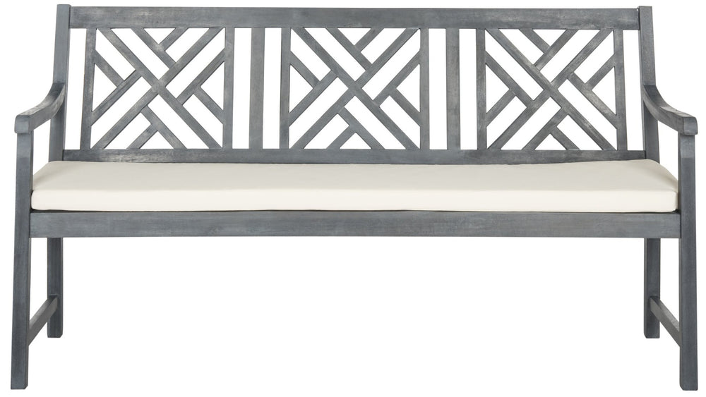 Safavieh BRADBURY Elegant 3-Seat Outdoor Bench for Patios, Porches & Gardens - Timeless Design & Comfort Ash Grey / Beige PAT6738B