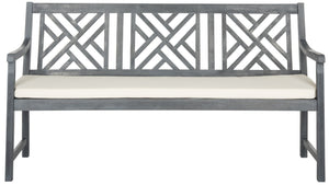 Safavieh BRADBURY Elegant 3-Seat Outdoor Bench for Patios, Porches & Gardens - Timeless Design & Comfort Ash Grey / Beige PAT6738B