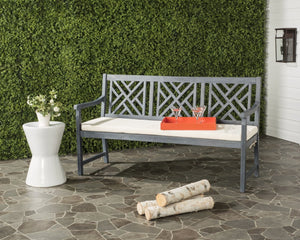 Safavieh BRADBURY Elegant 3-Seat Outdoor Bench for Patios, Porches & Gardens - Timeless Design & Comfort Ash Grey / Beige PAT6738B