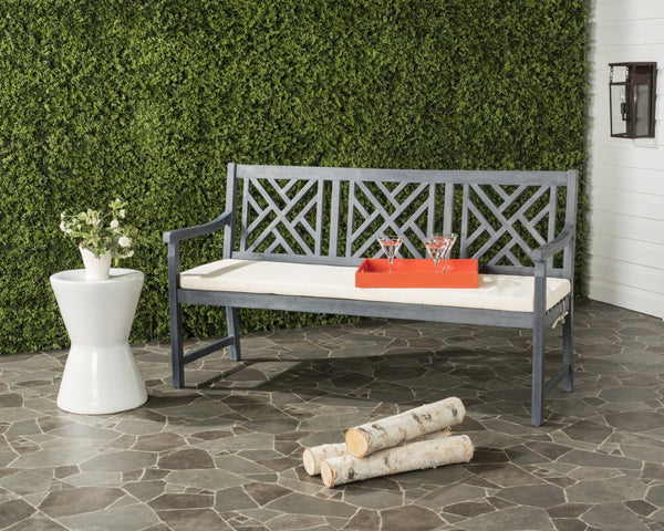 Safavieh BRADBURY Elegant 3-Seat Outdoor Bench for Patios, Porches & Gardens - Timeless Design & Comfort Ash Grey / Beige PAT6738B