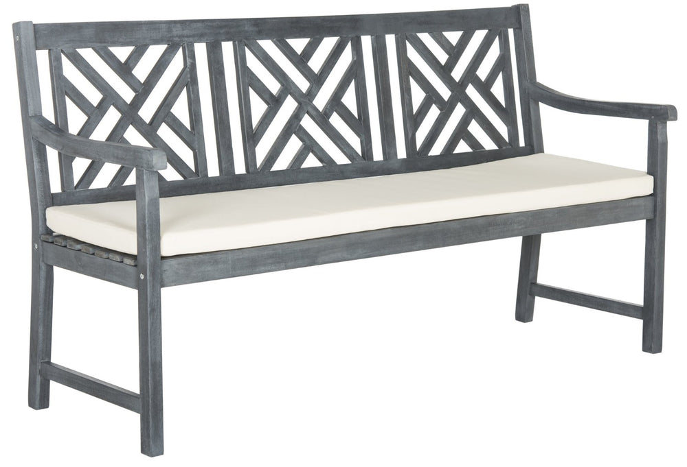Safavieh BRADBURY Elegant 3-Seat Outdoor Bench for Patios, Porches & Gardens - Timeless Design & Comfort Ash Grey / Beige PAT6738B