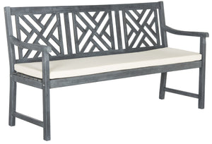 Safavieh BRADBURY Elegant 3-Seat Outdoor Bench for Patios, Porches & Gardens - Timeless Design & Comfort Ash Grey / Beige PAT6738B