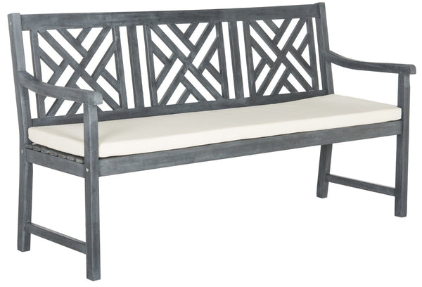 Safavieh BRADBURY Elegant 3-Seat Outdoor Bench for Patios, Porches & Gardens - Timeless Design & Comfort Ash Grey / Beige PAT6738B
