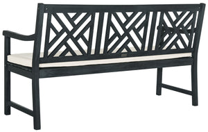 Safavieh BRADBURY Elegant 3-Seat Outdoor Bench for Patios, Porches & Gardens - Timeless Design & Comfort Dark Slate Gray / Beige PAT6738K