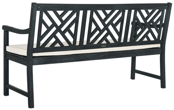 Safavieh BRADBURY Elegant 3-Seat Outdoor Bench for Patios, Porches & Gardens - Timeless Design & Comfort Dark Slate Gray / Beige PAT6738K
