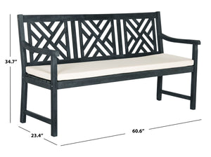 Safavieh BRADBURY Elegant 3-Seat Outdoor Bench for Patios, Porches & Gardens - Timeless Design & Comfort Dark Slate Gray / Beige PAT6738K