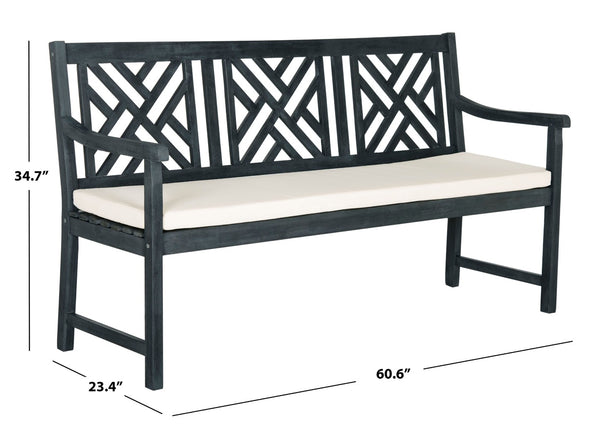 Safavieh BRADBURY Elegant 3-Seat Outdoor Bench for Patios, Porches & Gardens - Timeless Design & Comfort Dark Slate Gray / Beige PAT6738K
