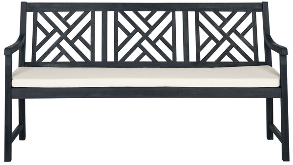 Safavieh BRADBURY Elegant 3-Seat Outdoor Bench for Patios, Porches & Gardens - Timeless Design & Comfort Dark Slate Gray / Beige PAT6738K