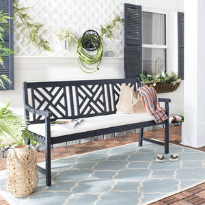 Safavieh BRADBURY Elegant 3-Seat Outdoor Bench for Patios, Porches & Gardens - Timeless Design & Comfort Dark Slate Gray / Beige PAT6738K