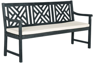 Safavieh BRADBURY Elegant 3-Seat Outdoor Bench for Patios, Porches & Gardens - Timeless Design & Comfort Dark Slate Gray / Beige PAT6738K