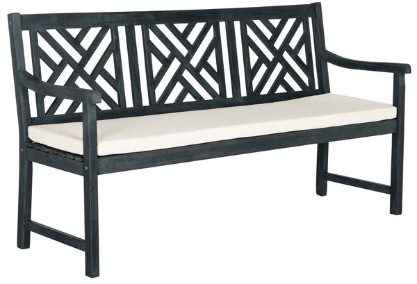 Safavieh BRADBURY Elegant 3-Seat Outdoor Bench for Patios, Porches & Gardens - Timeless Design & Comfort Dark Slate Gray / Beige PAT6738K