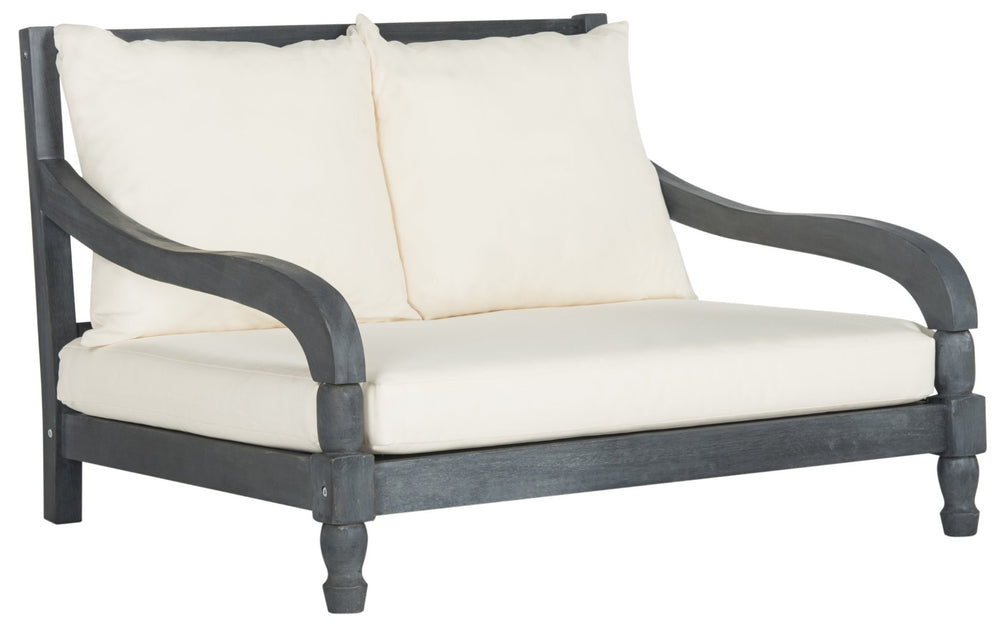 Safavieh POMONA Lounger - Sculptural Outdoor Seating with Plush Cushion for Elegant Patios and Balconies Ash Grey / Beige PAT6740B