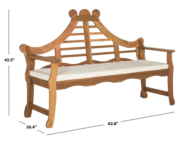 Safavieh AZUSA Bench – Elegant Carved Wood Design with Plush Cushion for Timeless Outdoor Comfort & Style Natural / Beige PAT6741A