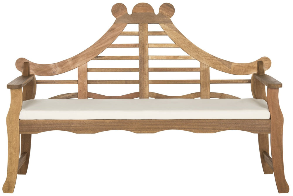 Safavieh AZUSA Bench – Elegant Carved Wood Design with Plush Cushion for Timeless Outdoor Comfort & Style Natural / Beige PAT6741A