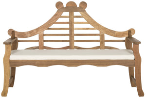 Safavieh AZUSA Bench – Elegant Carved Wood Design with Plush Cushion for Timeless Outdoor Comfort & Style Natural / Beige PAT6741A