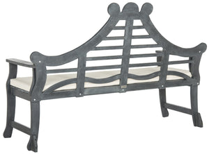 Safavieh AZUSA Bench – Elegant Carved Wood Design with Plush Cushion for Timeless Outdoor Comfort & Style Ash Grey / Beige PAT6741B