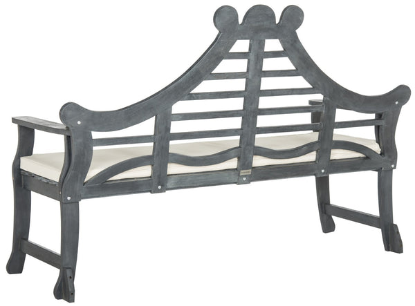 Safavieh AZUSA Bench – Elegant Carved Wood Design with Plush Cushion for Timeless Outdoor Comfort & Style Ash Grey / Beige PAT6741B