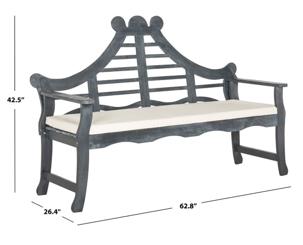 Safavieh AZUSA Bench – Elegant Carved Wood Design with Plush Cushion for Timeless Outdoor Comfort & Style Ash Grey / Beige PAT6741B
